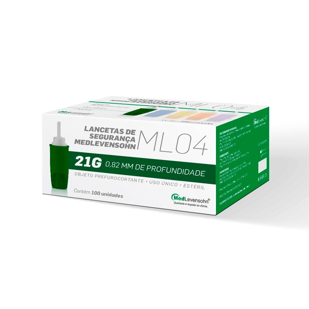 Lanceta c/ Trava de Segurança MedLevensohn 28G 0,36x1,4mm 100 Un.