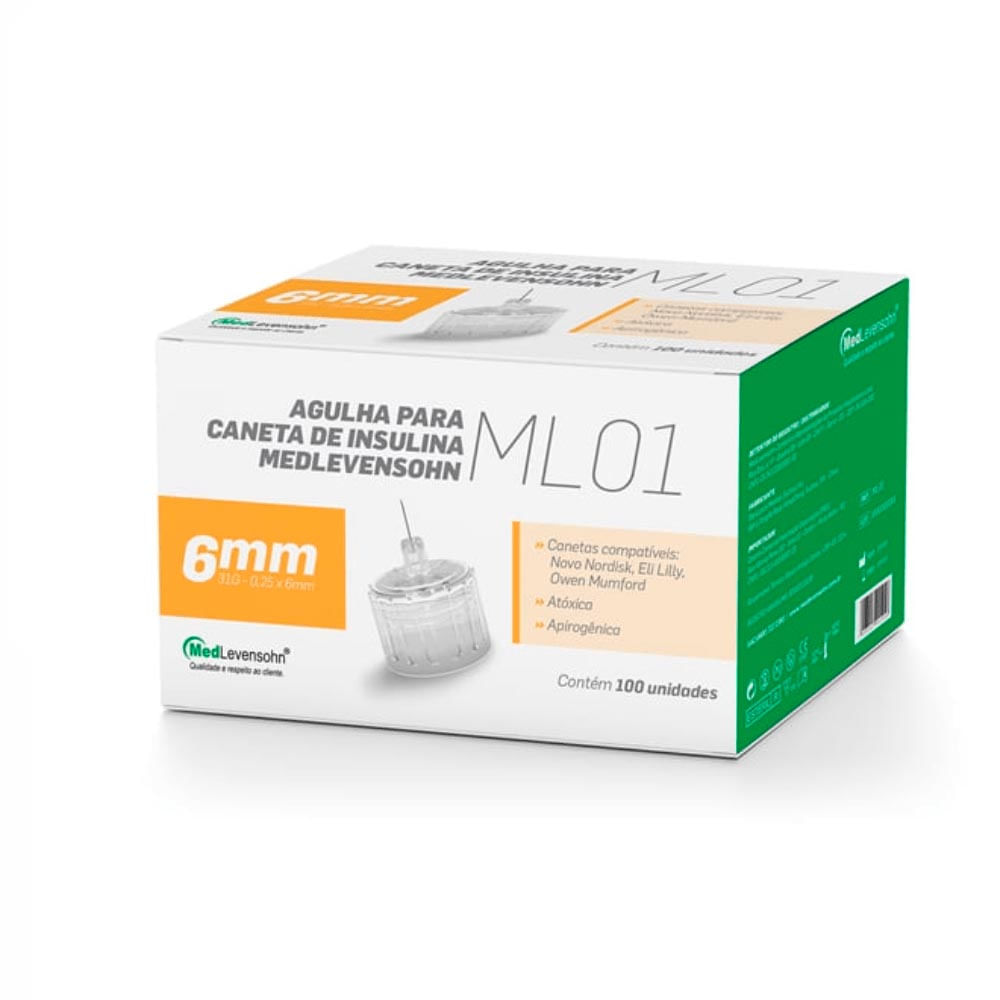 Agulha 6mm Para Caneta De Insulina Medlevensohn 100 Un.