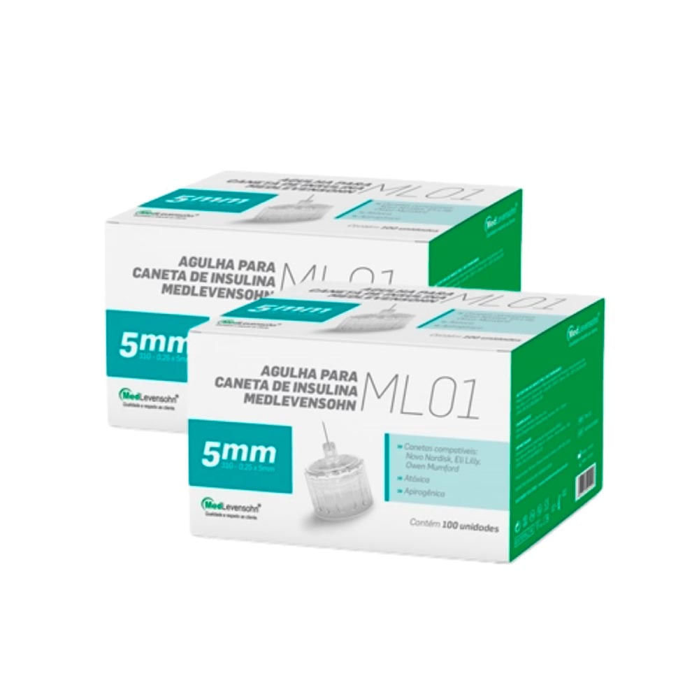 Kit com 2 Caixas Agulha Caneta Insulina 5mm MedLevensohn