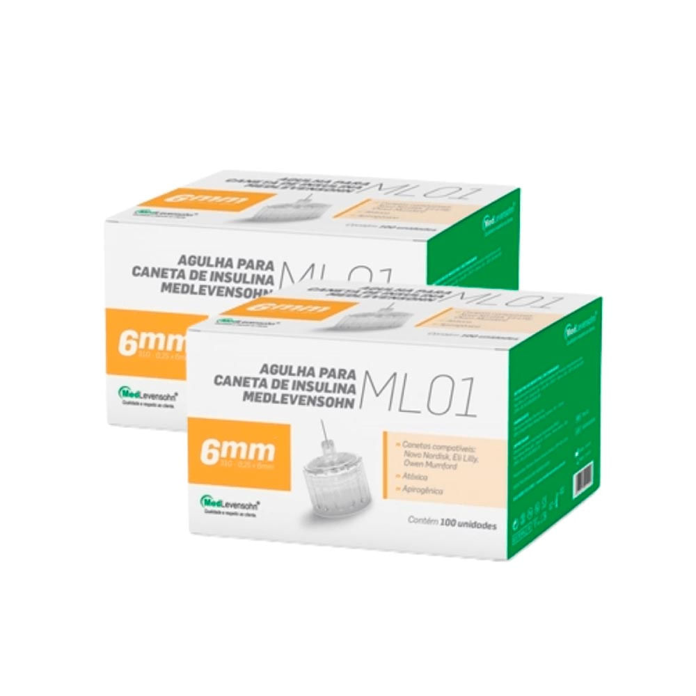 Kit com 2 Caixas Agulha Caneta Insulina 6mm MedLevensohn