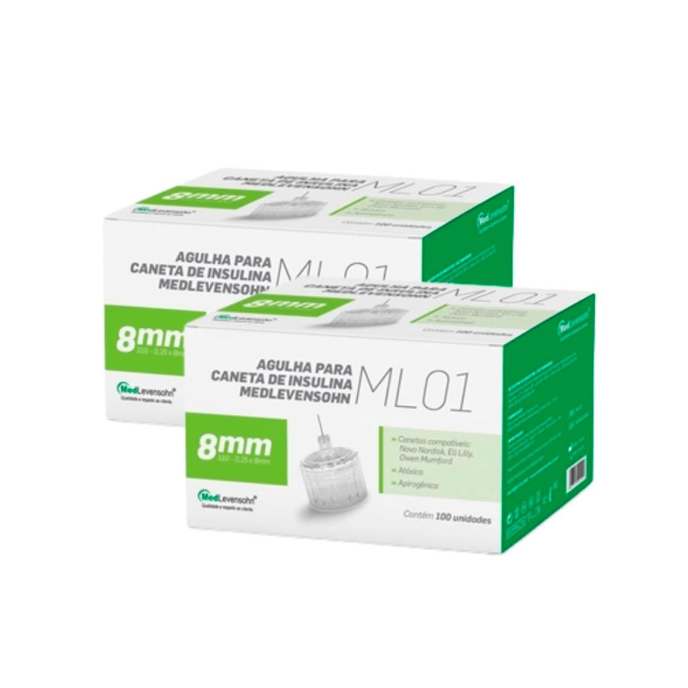 Kit com 2 Caixas Agulha Caneta Insulina 8mm MedLevensohn