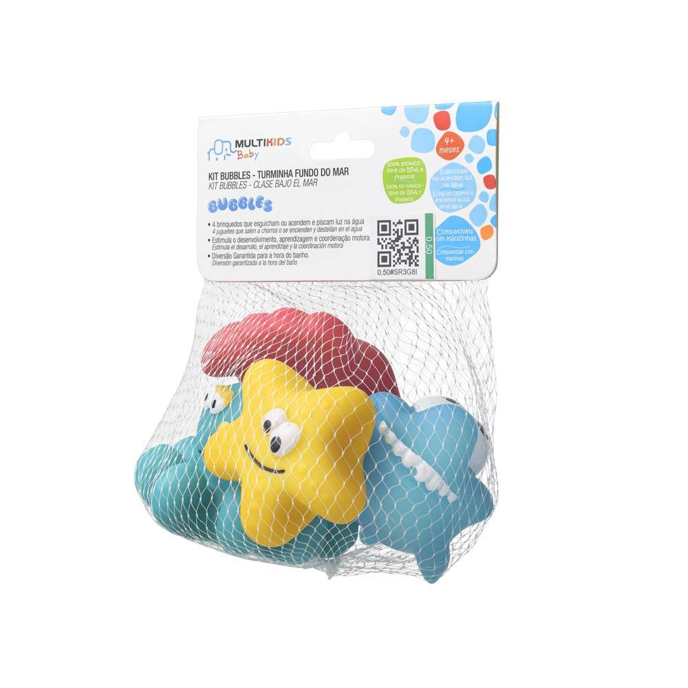 Kit Bubbles Fundo do Mar 3 Brinquedos que Esguicham na Água + 1 Brinquedo que Acende +4m Multikids Baby BB1159