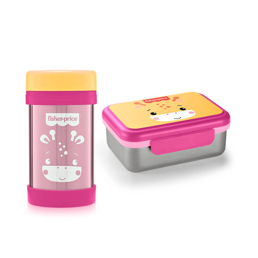 Combo Fisher Price Aço Inox Pote Térmico Hot & Cold e Bento Box Hot & Cold Rosa
