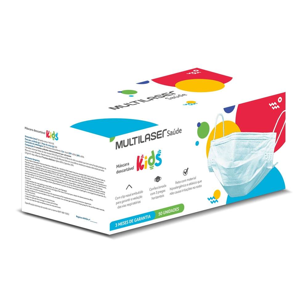 Máscara de Proteção Infantil Descartável 3 Camadas Azul Cx com 50 unidades Multi Saúde HC655