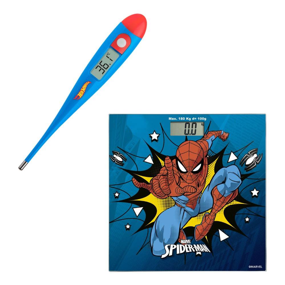 Balança Digital Homem Aranha + Termômetro Digital HotWheels Mattel Multilaser