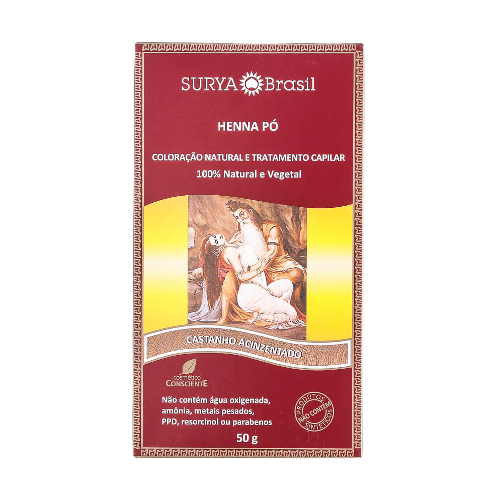 Henna em Pó Natural Surya Brasil 50g Cor Castanho Acinzentado