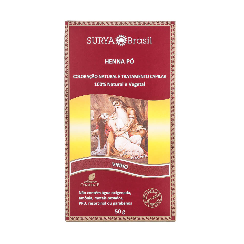 Henna em Pó Natural Surya Brasil 50g Cor Vinho