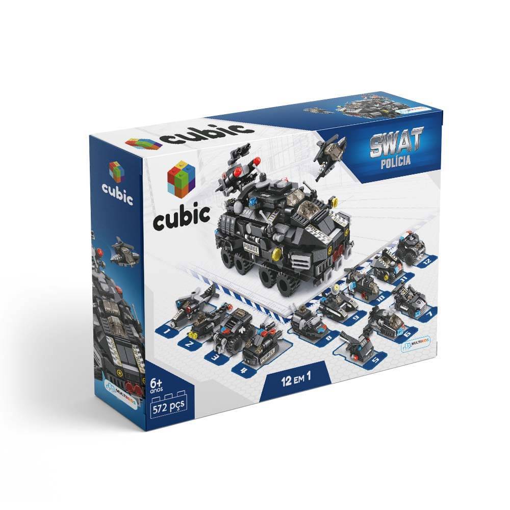 Blocos De Montar Cubic Modelo Polícia Colorido 572 Peças Multikids