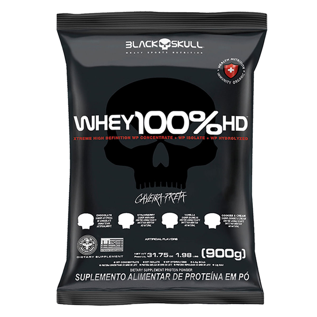 WHEY 100% HD MOR REFIL BLACK SKULL  WPC, WPI E WPH 900G