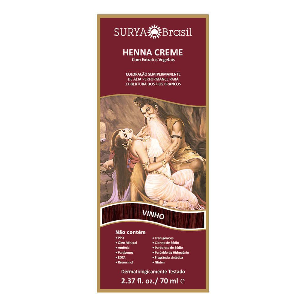 Henna Creme Natural Surya Brasil 70ml Cor Vinho