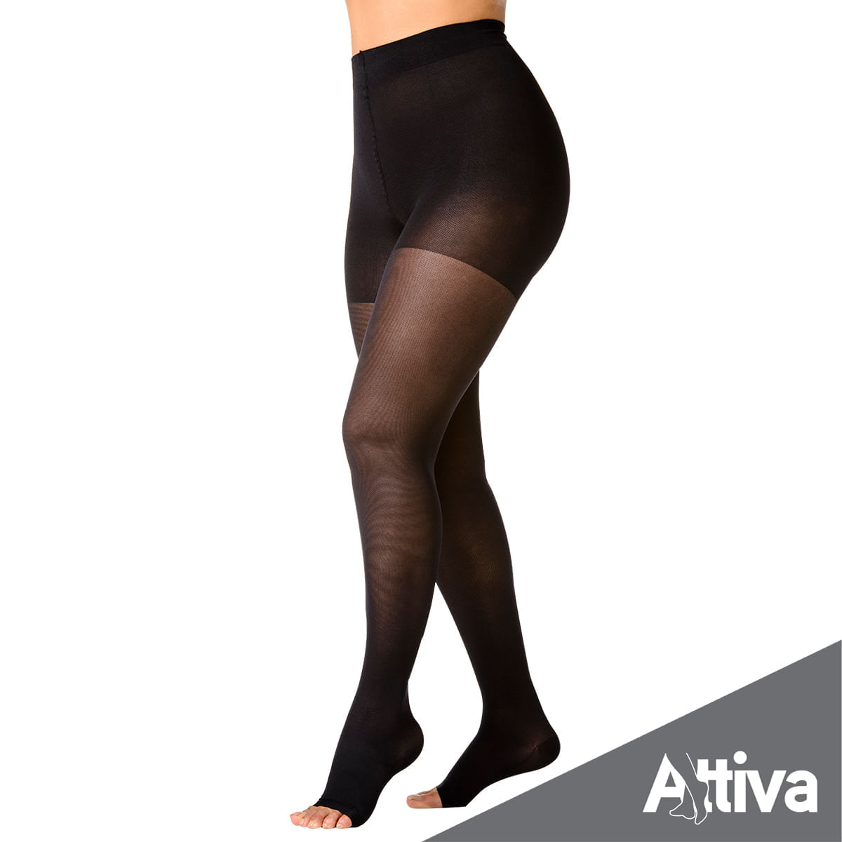 Meia Coxa 7/8 Attiva Alta Compressão 20-30 Fem Fechada Preta Tamanho G