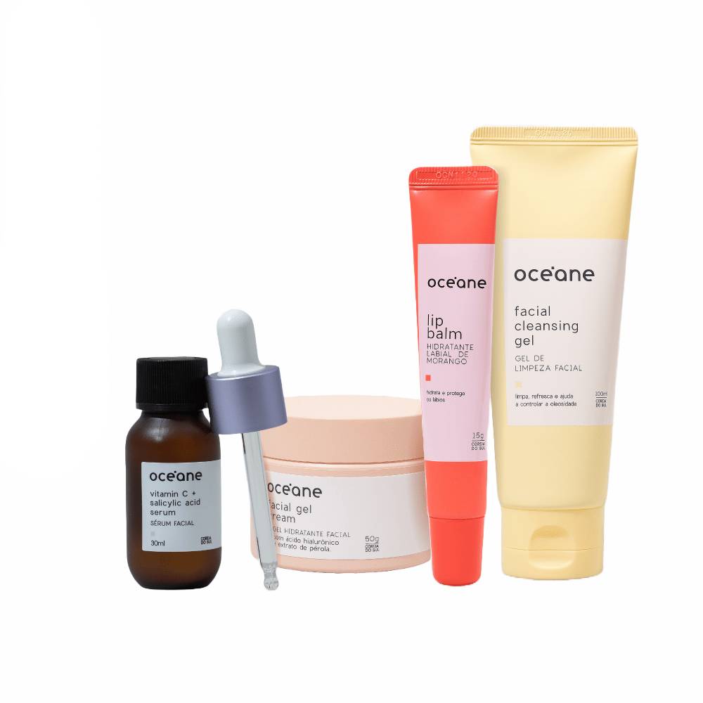 Kit Océane Gel De Limpeza + Sérum Facial + Gel Hidratante + Hidratante Labial