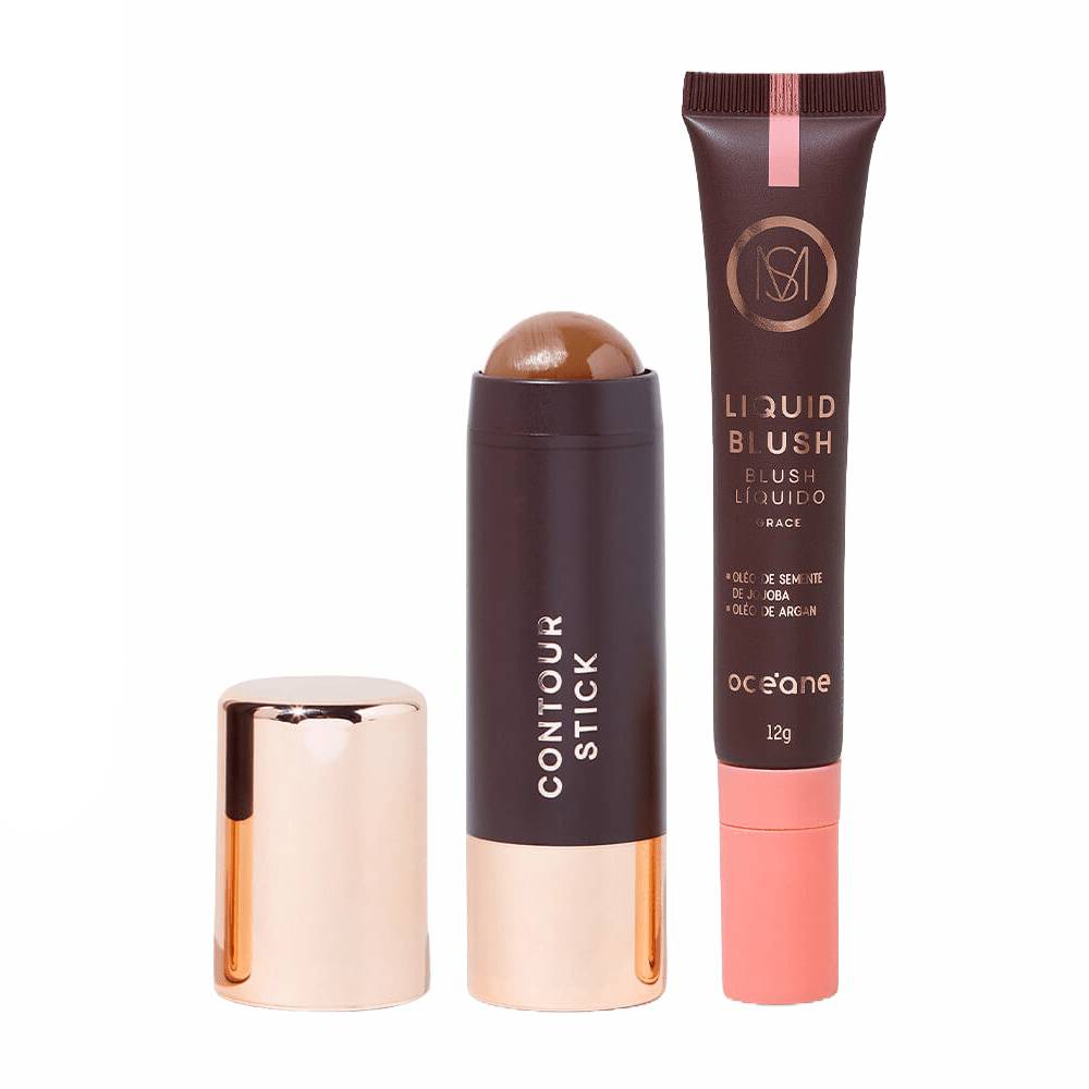 Kit Océane Contorno Em Bastão Marrom Claro Toasted + Blush Líquido Rosa