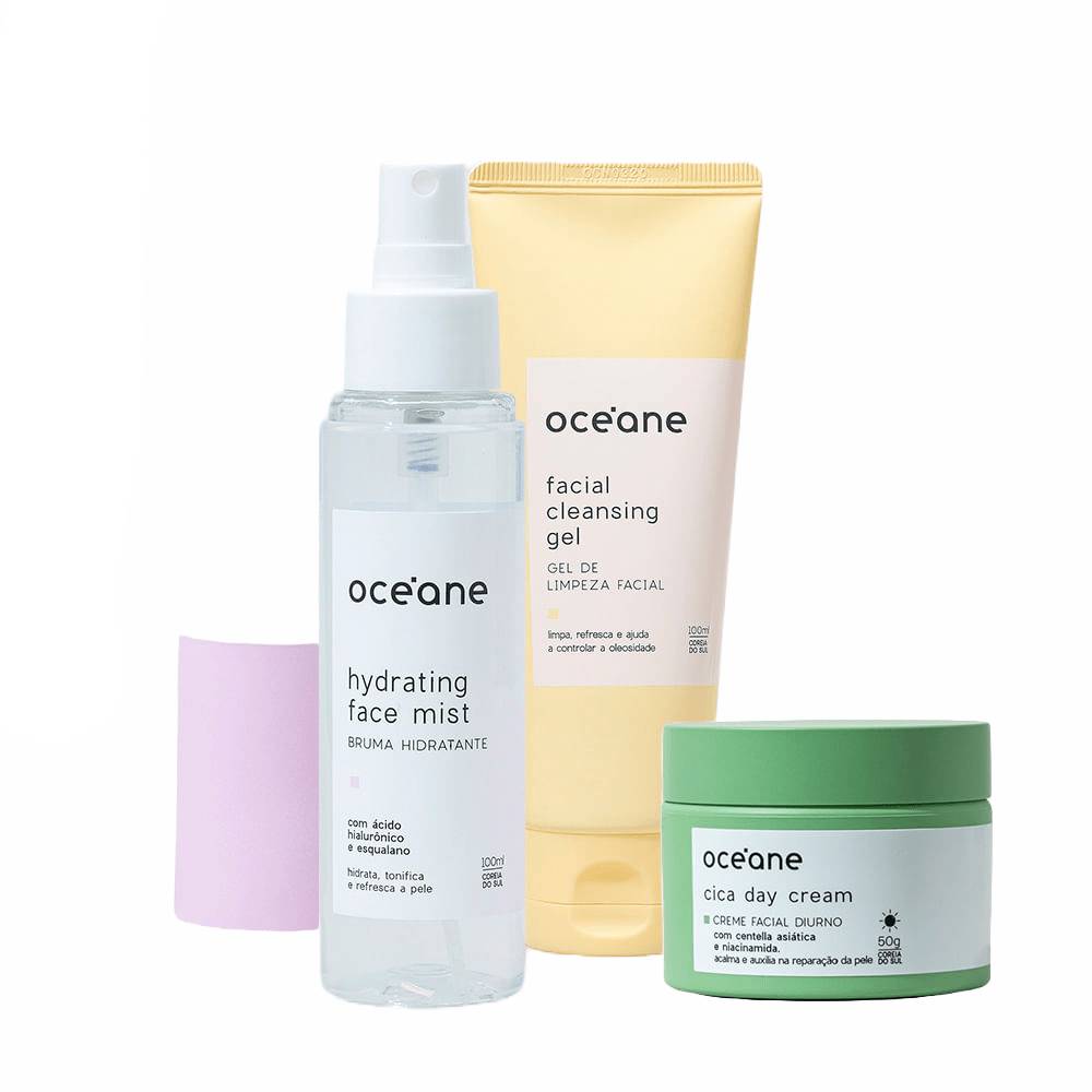 Kit Océane Gel De Limpeza Facial + Creme Facial Diurno Cica + Bruma Hidratante