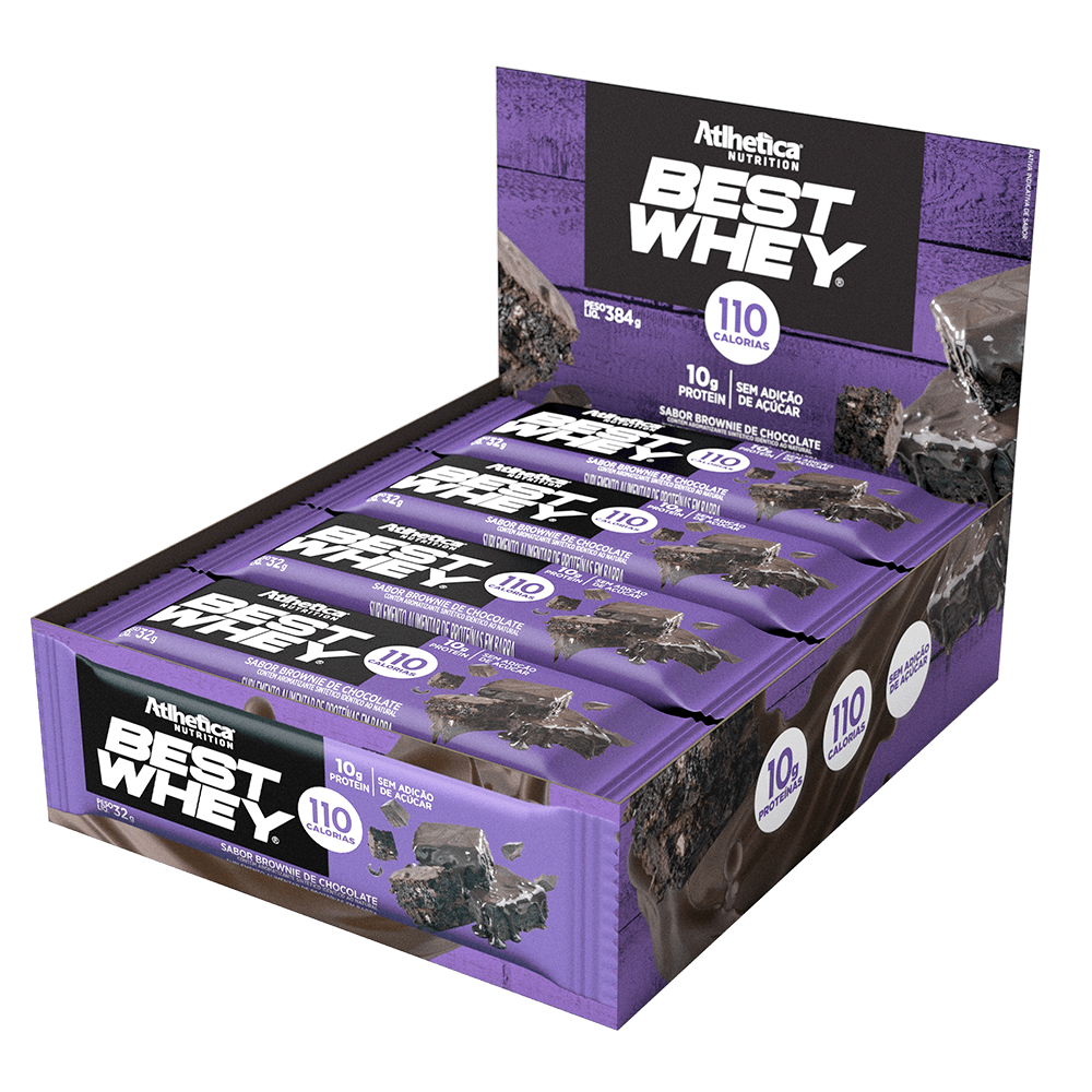 Best Whey Bar Brownie Chocolate Atlhetica Nutrition Display 12 Unidades de 32g