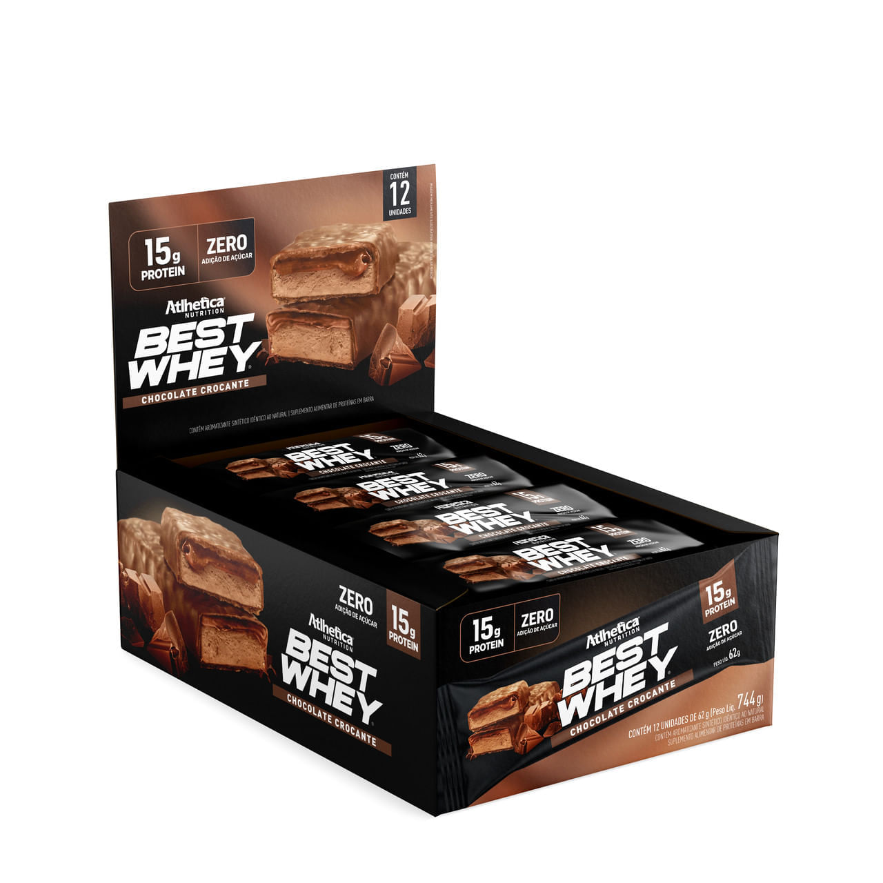 Best Whey Bar Atlhetica Nutrition Chocolate Crocante Display 12 Unidades de 62g