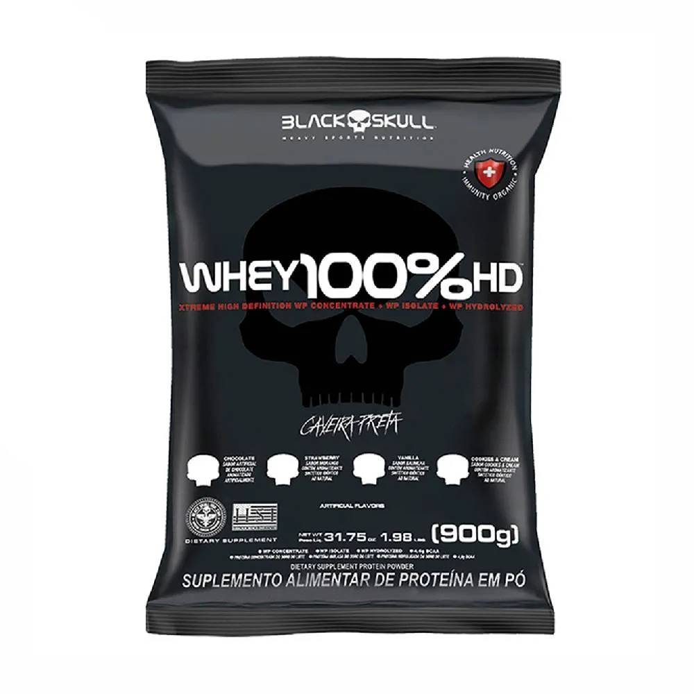 WHEY 100% HD BAU REFIL BLACK SKULL  WPC, WPI E WPH 900G