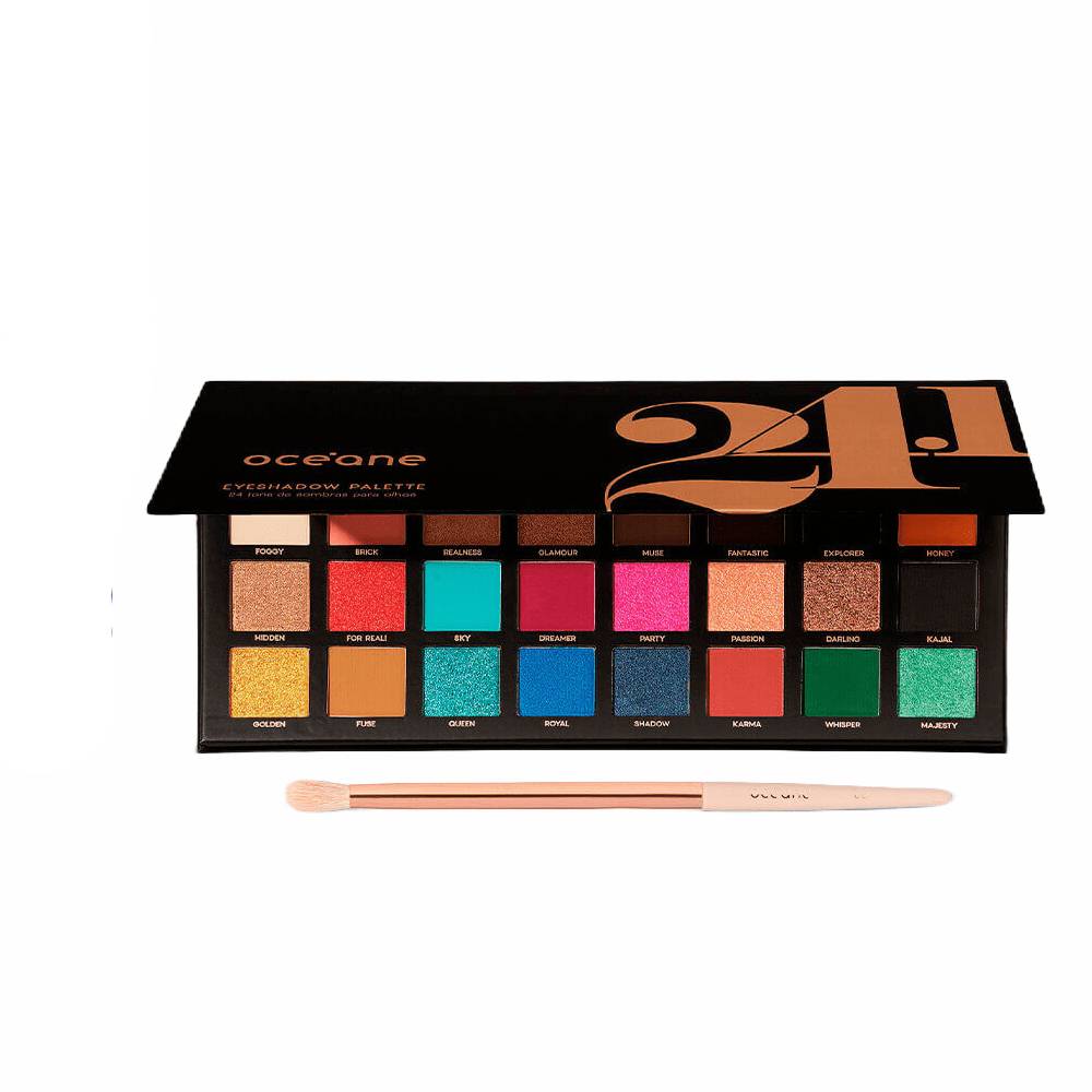 Kit Océane Paleta De Sombras 24.1 Cores + Pincel Para Sombra Ocn8