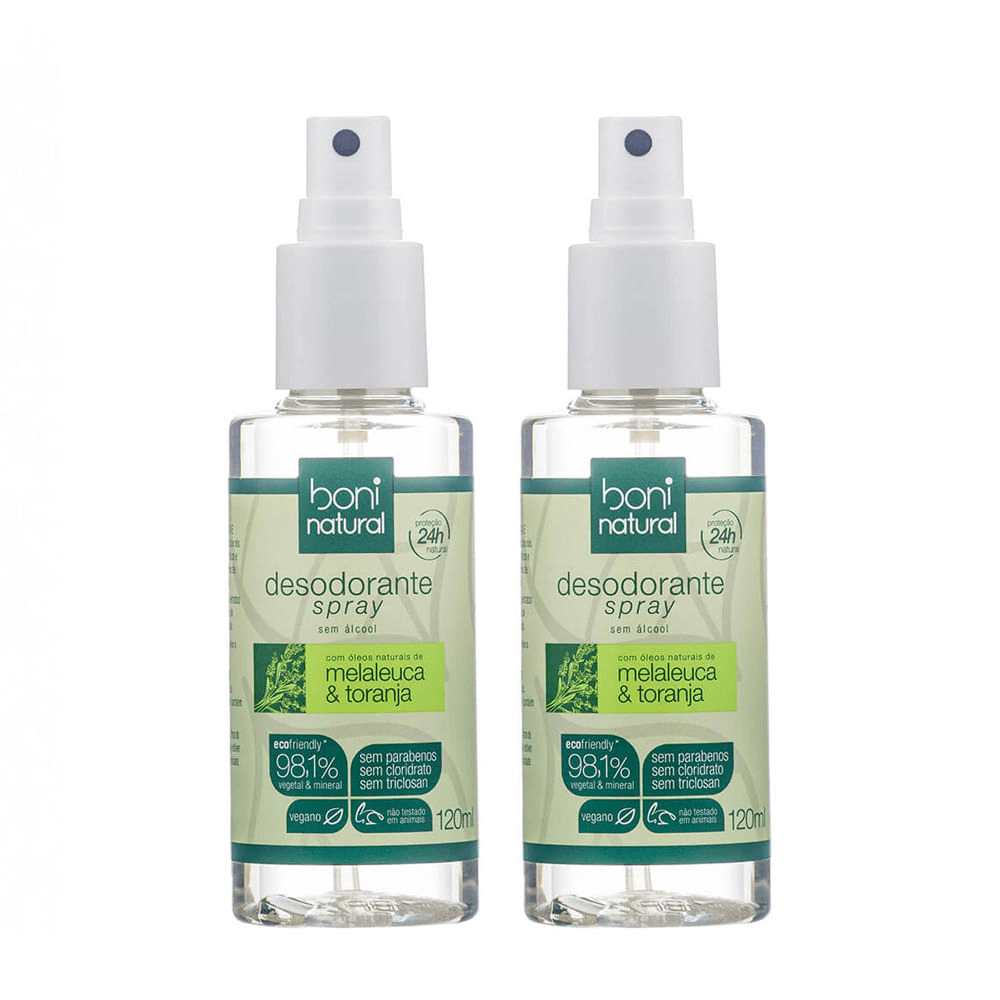 Kit com 2 Desodorantes Spray Natural Melaleuca e Toranja Boni Natural