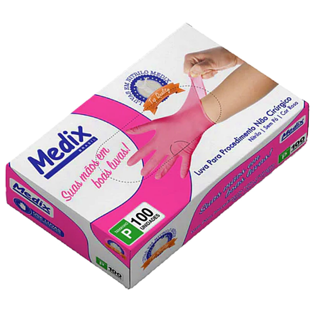 Luva Nitrílica Medix Sem Pó Rosa Tamanho G 100 Luvas