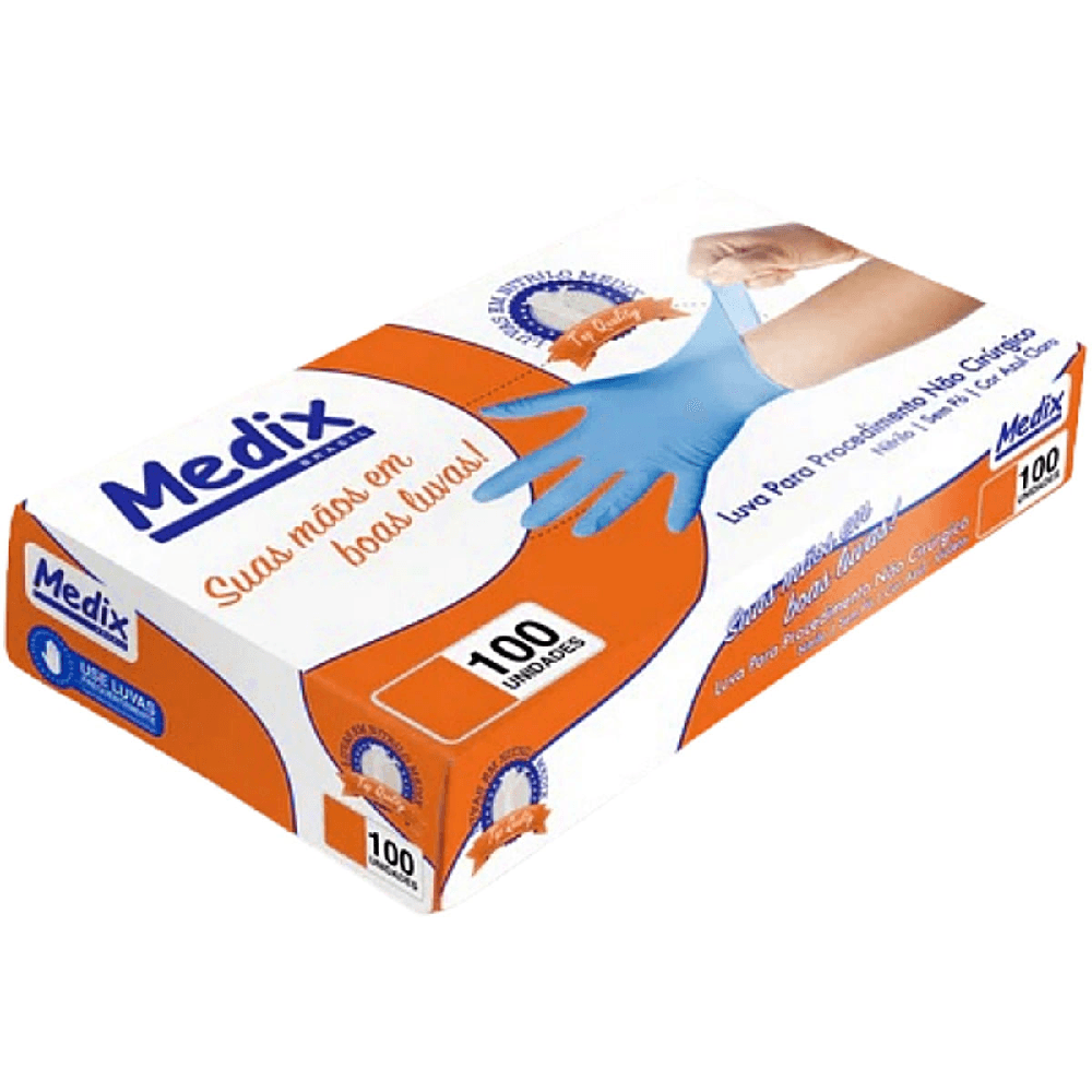 Luva Nitrílica Medix Sem Pó Azul Tam P 100 luvas