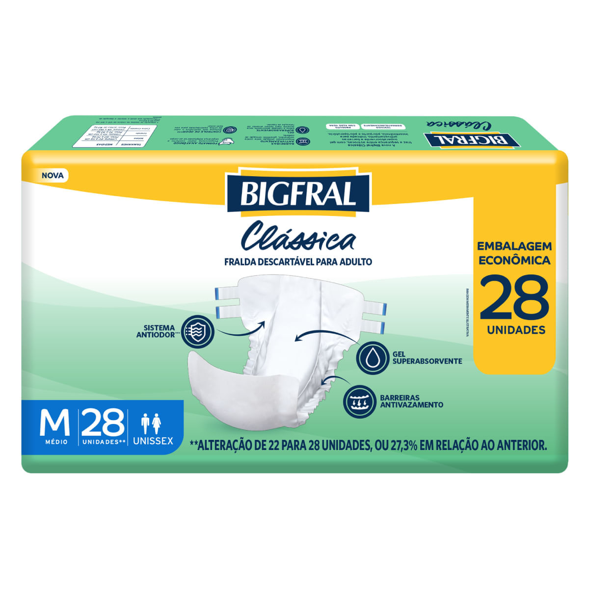 Fralda Geriátrica Clássica Bigfral Tamanho M 28 Unidades