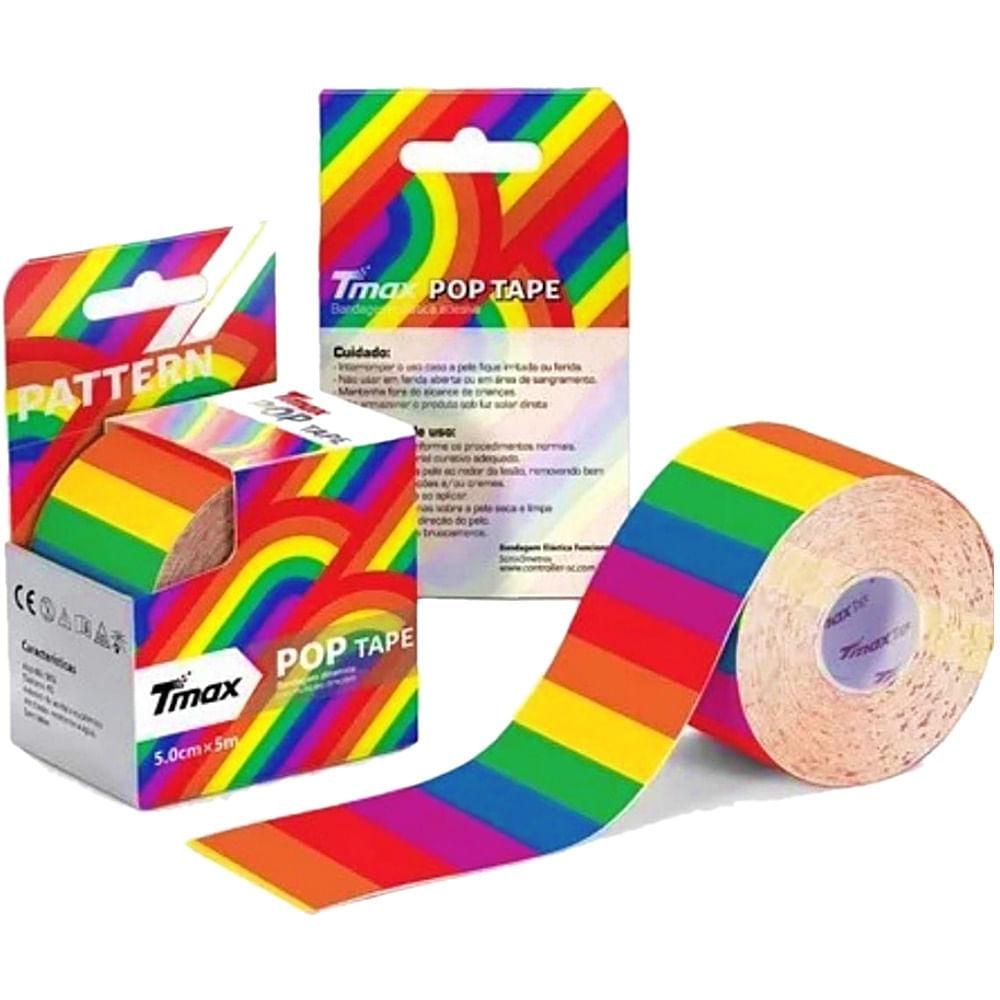Bandagem Elástica Kinesio TMax Arco-Íris 5cmX5m 1 unidade