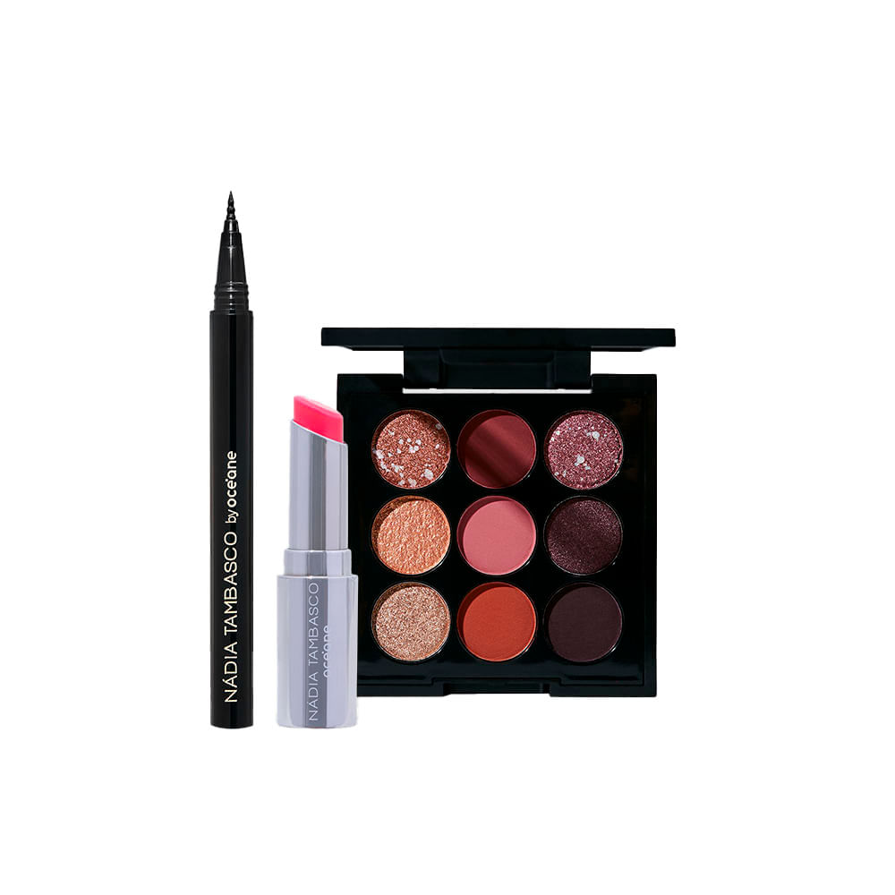 Kit Paleta De Sombras To Go My Glam + Revitalizador Labial Rosa + Caneta Delineadora Nádia Tambasco By Océane 3 Produtos