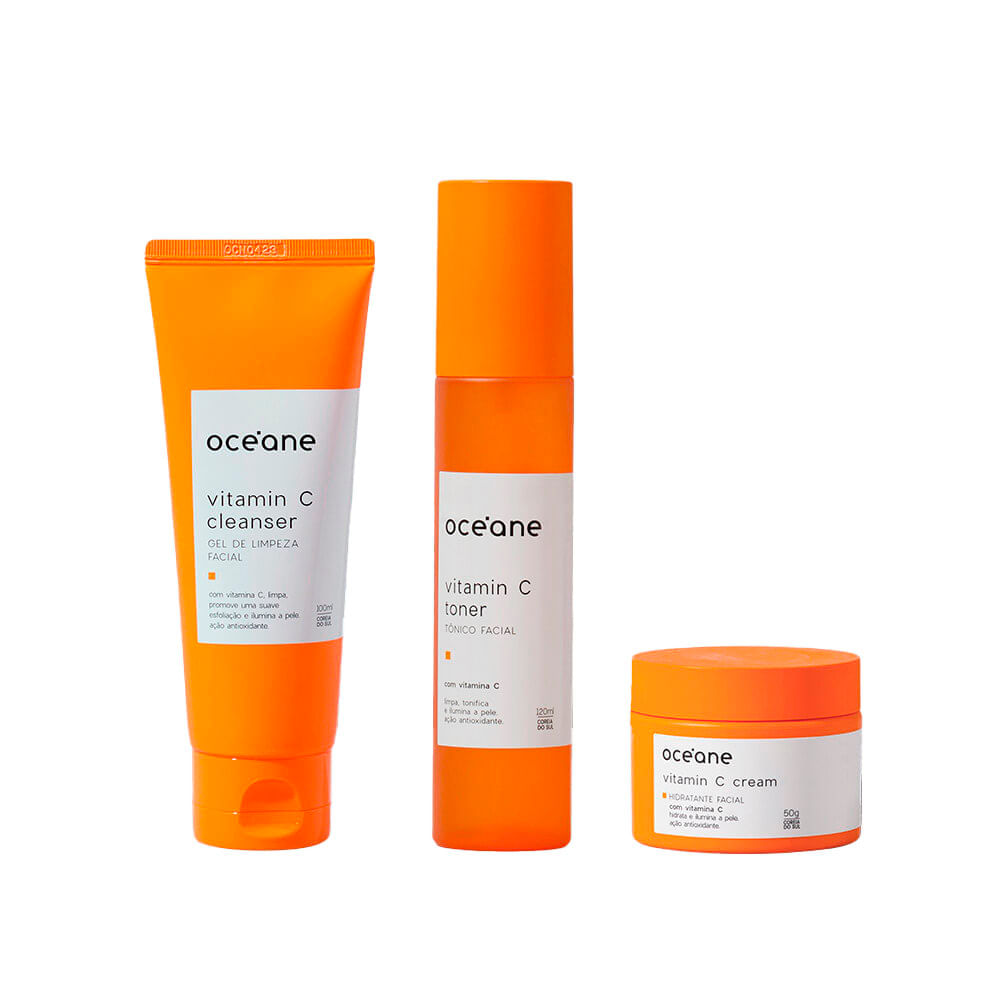 Kit Oceane Vitamina C Gel de Limpeza Facial 100ml + Tônico Facial 120ml + Creme Hidratante Facial 50g