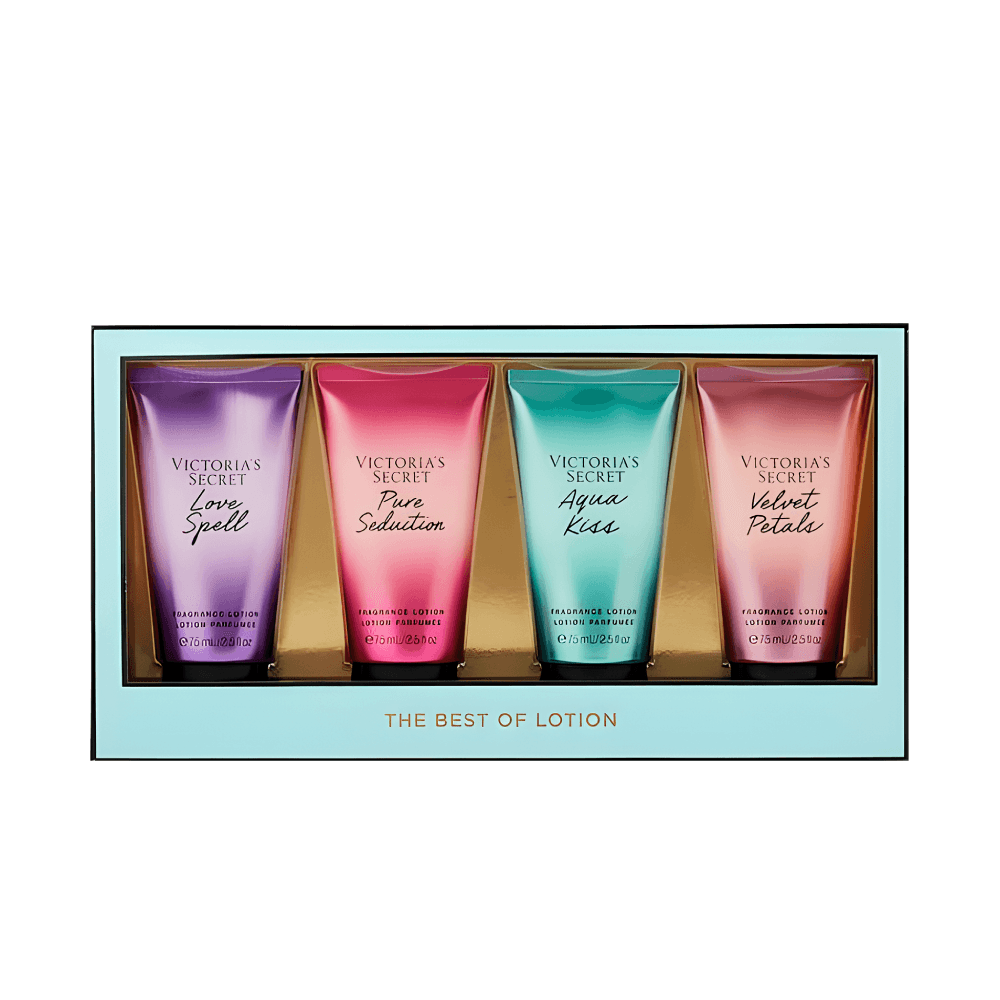 Victoria's Secret Kit 4 Fragrâncias: Love Spell + Pure Seduction + Aqua Kiss + Velvet Petals Body Lotion 75ml