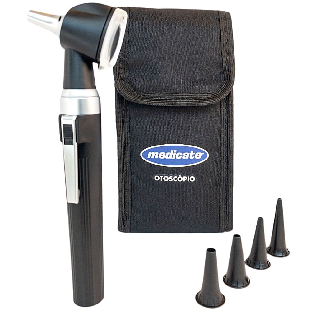Otoscópio Medicate MD 7100 LED Fibra Óptica - Preto