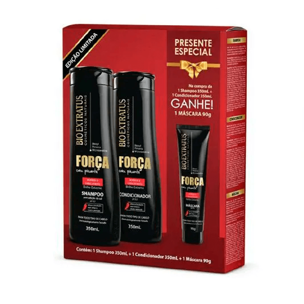 Kit Bio Extratus Força Com Pimenta Shampoo + Condicionador 350ml + Máscara 90g