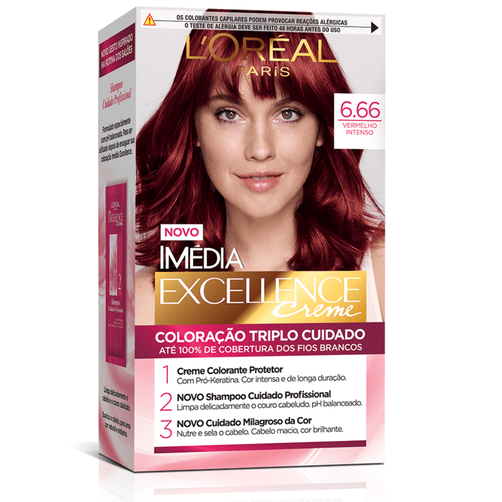 Kit Tintura Imédia Excellence L'Oréal Vermelho Intenso 6.66