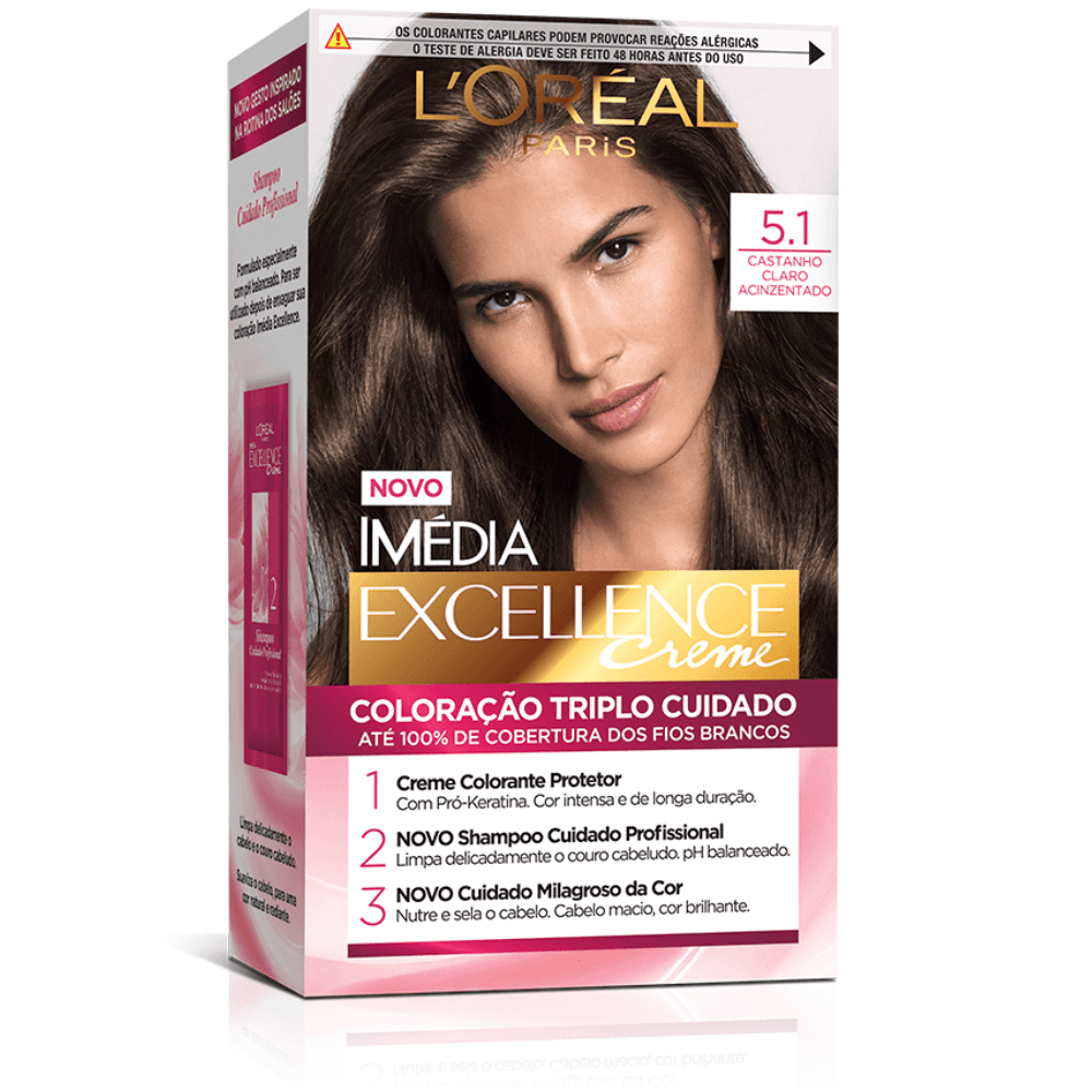 Kit Tintura Imédia Excellence L'Oréal Castanho Claro Acinzentado 5.1