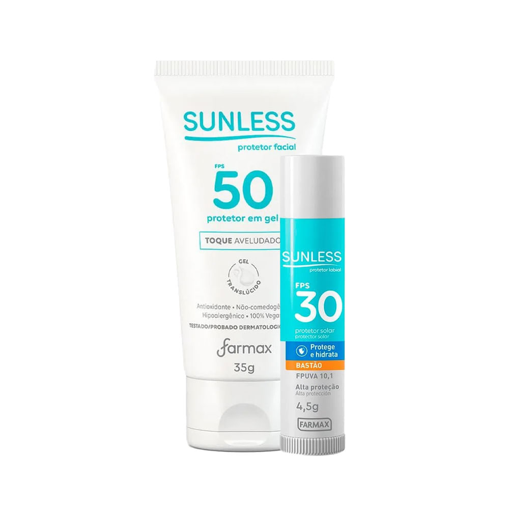 Kit Protetor Solar Facial Sunless Fps 50 Translúcido + Protetor Labial Sunless Fps 30 Bastão