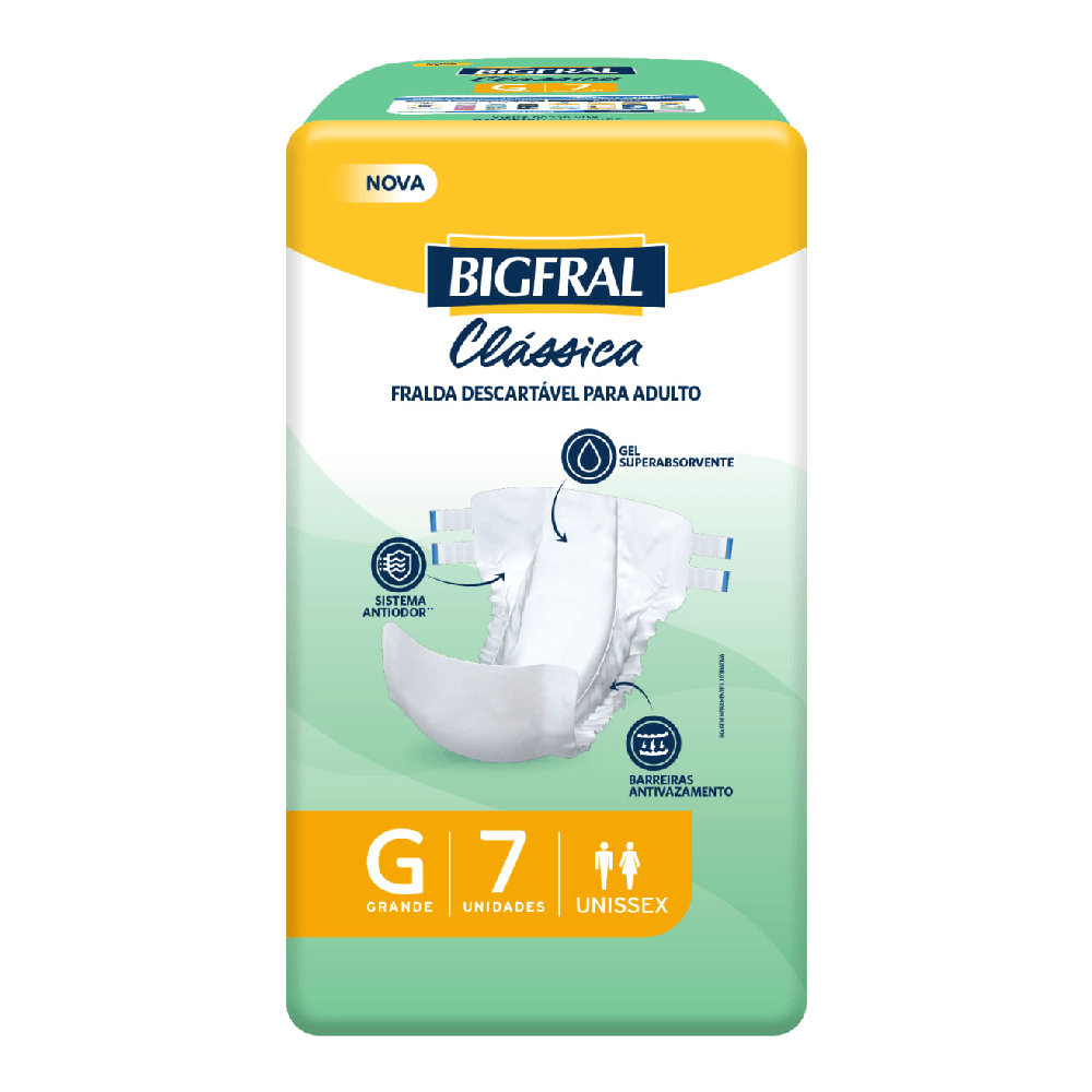 Fralda Geriátrica Clássica Bigfral Novo Modelo Tamanho G 7 Unidades