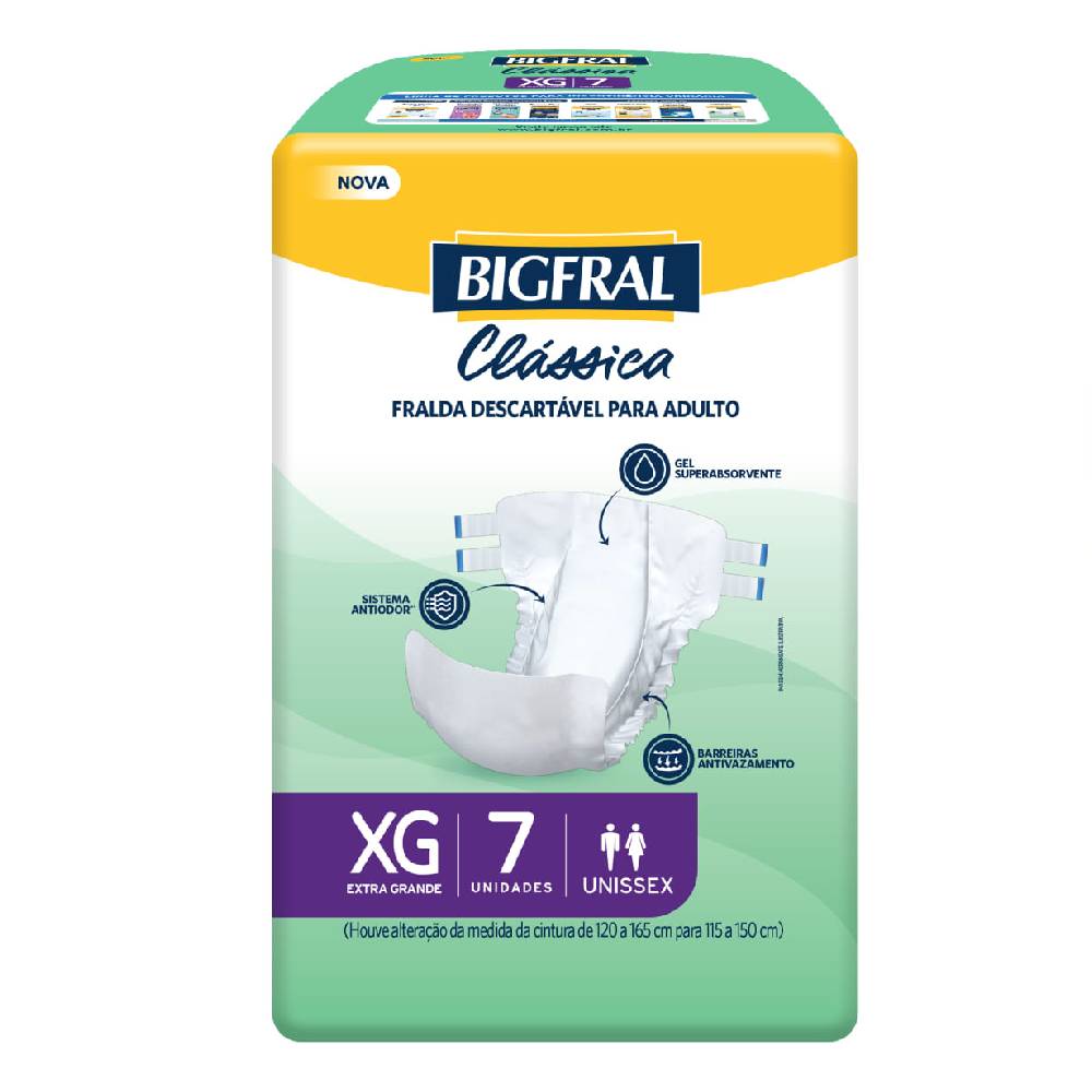 Fralda Geriátrica Clássica Bigfral Novo Modelo Tamanho Xg 07 Unidades