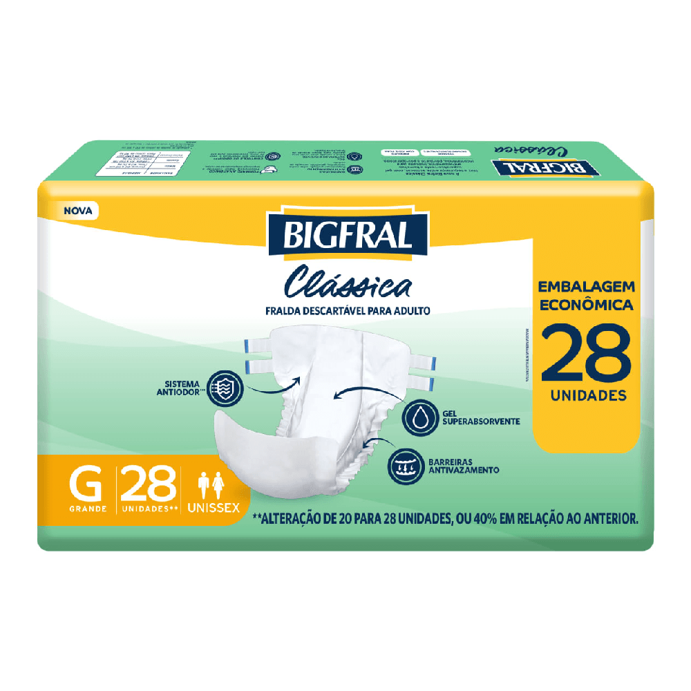 Fralda Geriátrica Clássica Bigfral Novo Modelo Tamanho G 28 unidades