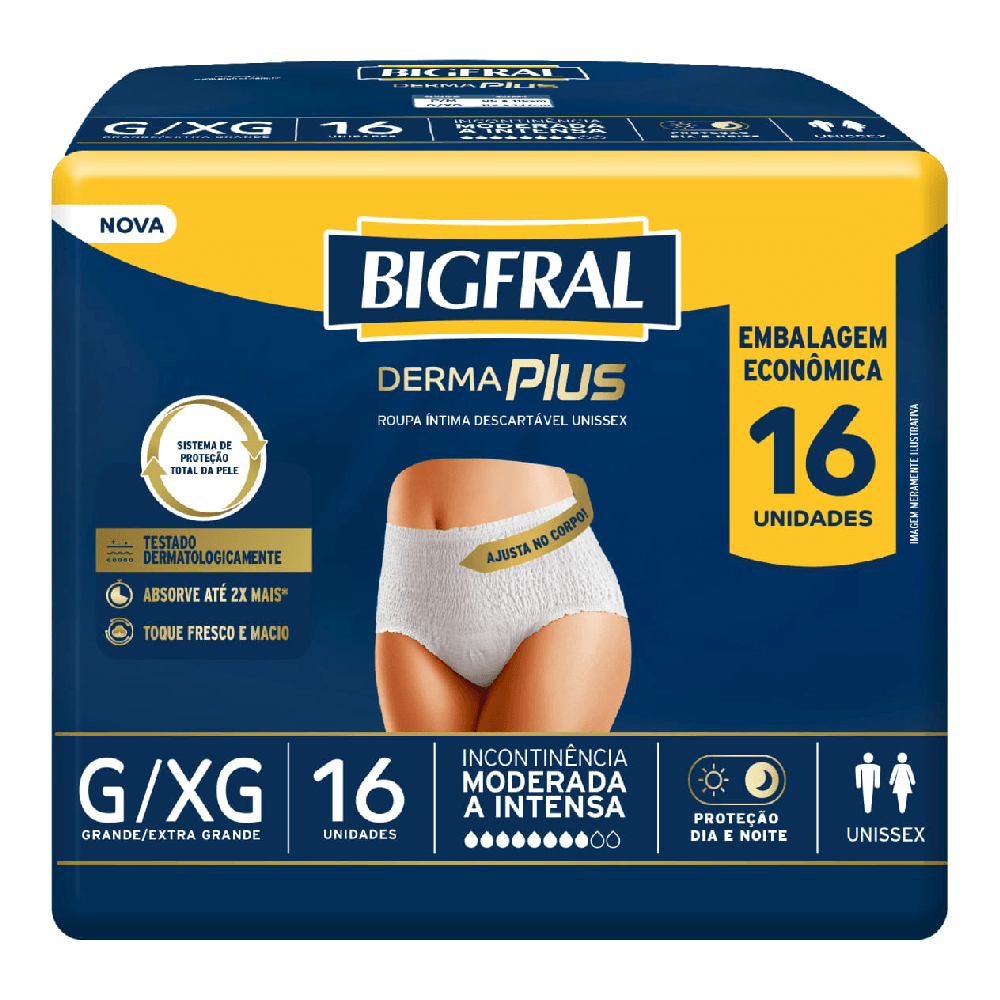 Roupa Íntima Derma Plus Bigfral Tamanho G/XG 16 unidades