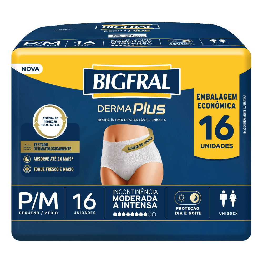 Roupa Íntima Derma Plus Bigfral Tamanho P/m 16 Unidades