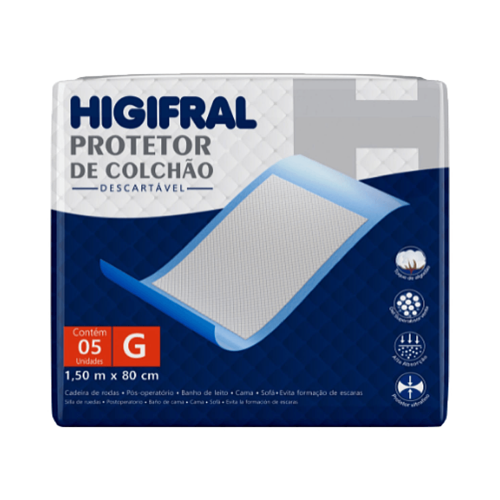 Protetor De Colchão Higifral Descartável Tam G 80x150cm 5 Unidades