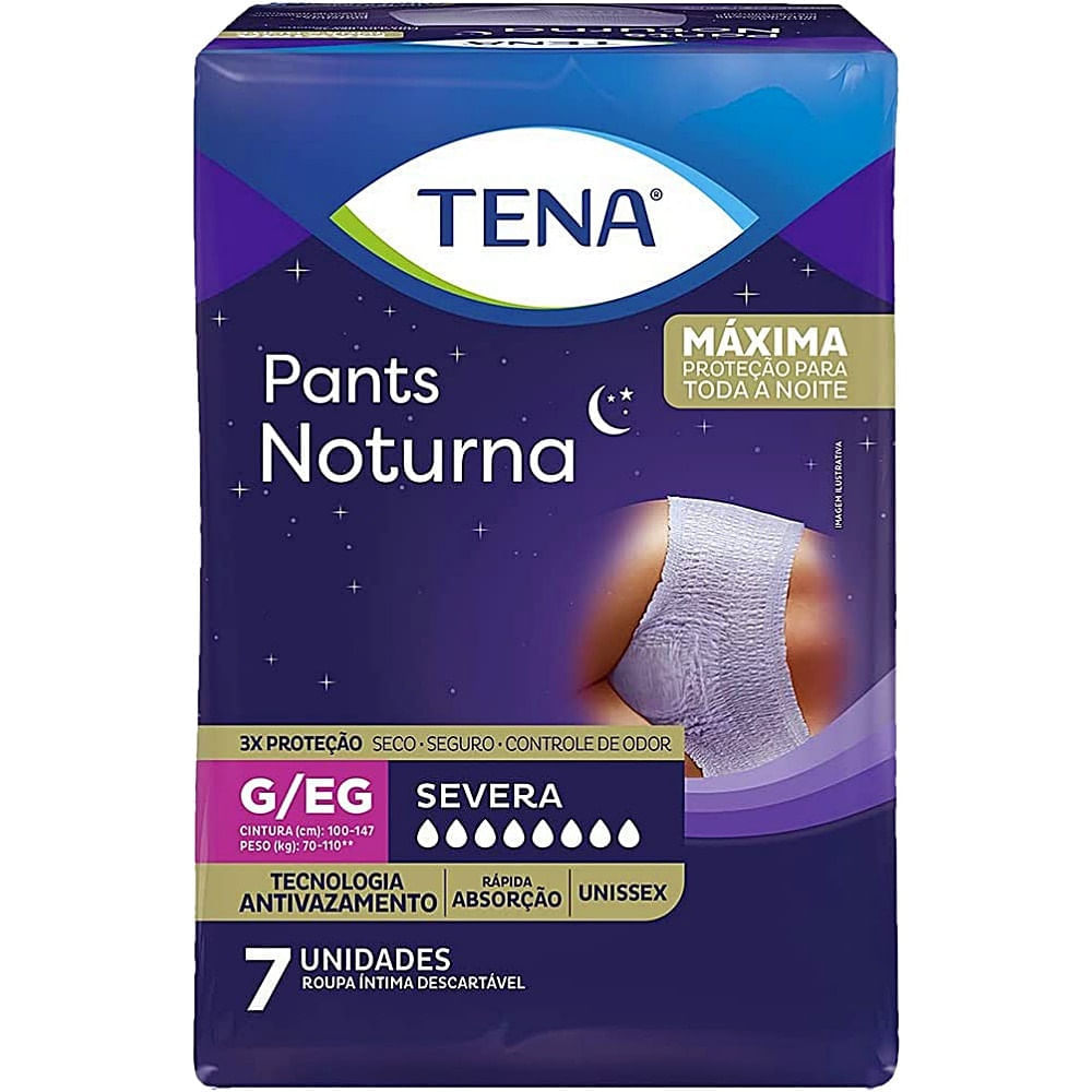 Roupa Íntima Descartável Tena Pants Noturna Tamanho G/EG pacote com 07 unidades