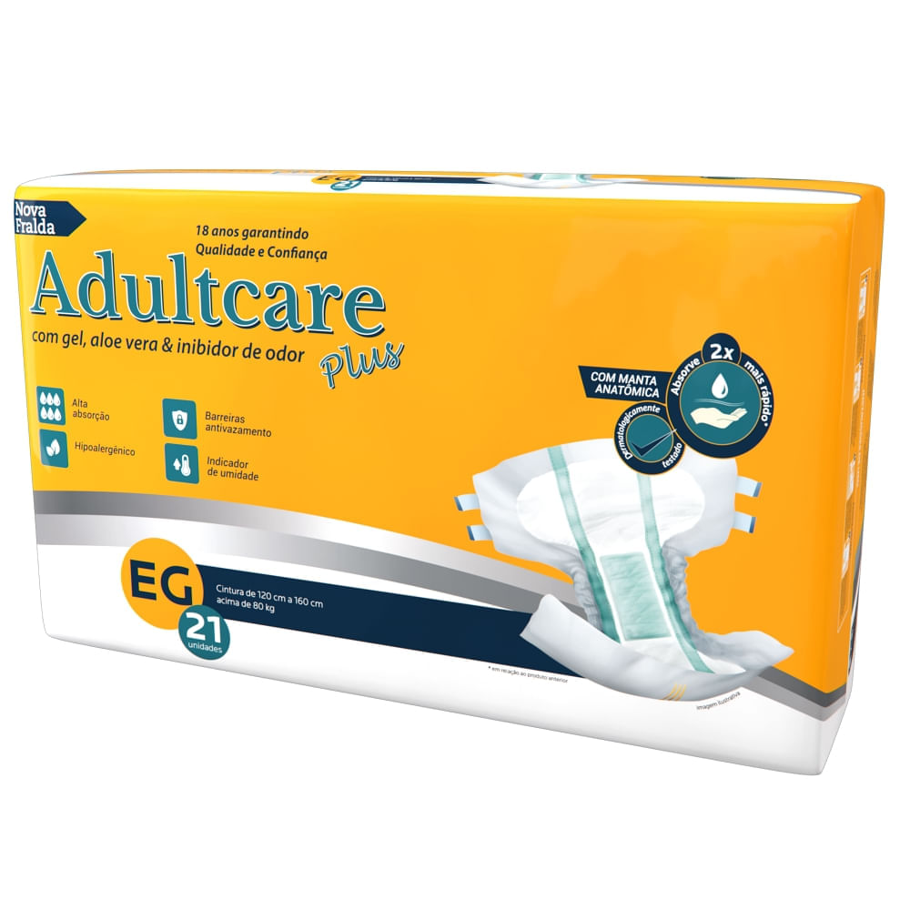 Fralda Geriátrica Adultcare Plus Tamanho Eg Pacote Com 21 Fraldas