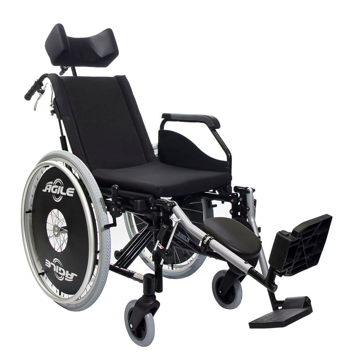 Cadeira de Rodas Ágile Reclinável Jaguaribe Cor Preta Tamanho 44cm
