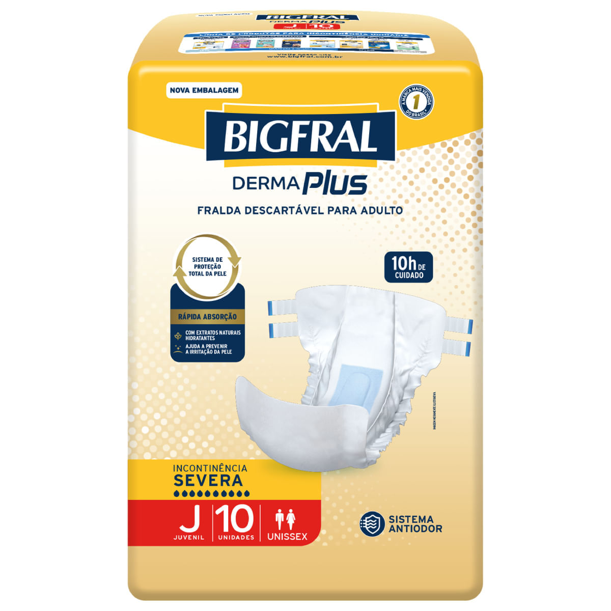 Fralda Geriátrica Derma Plus Bigfral Tamanho Juvenil Pacote Com 10 Unidades