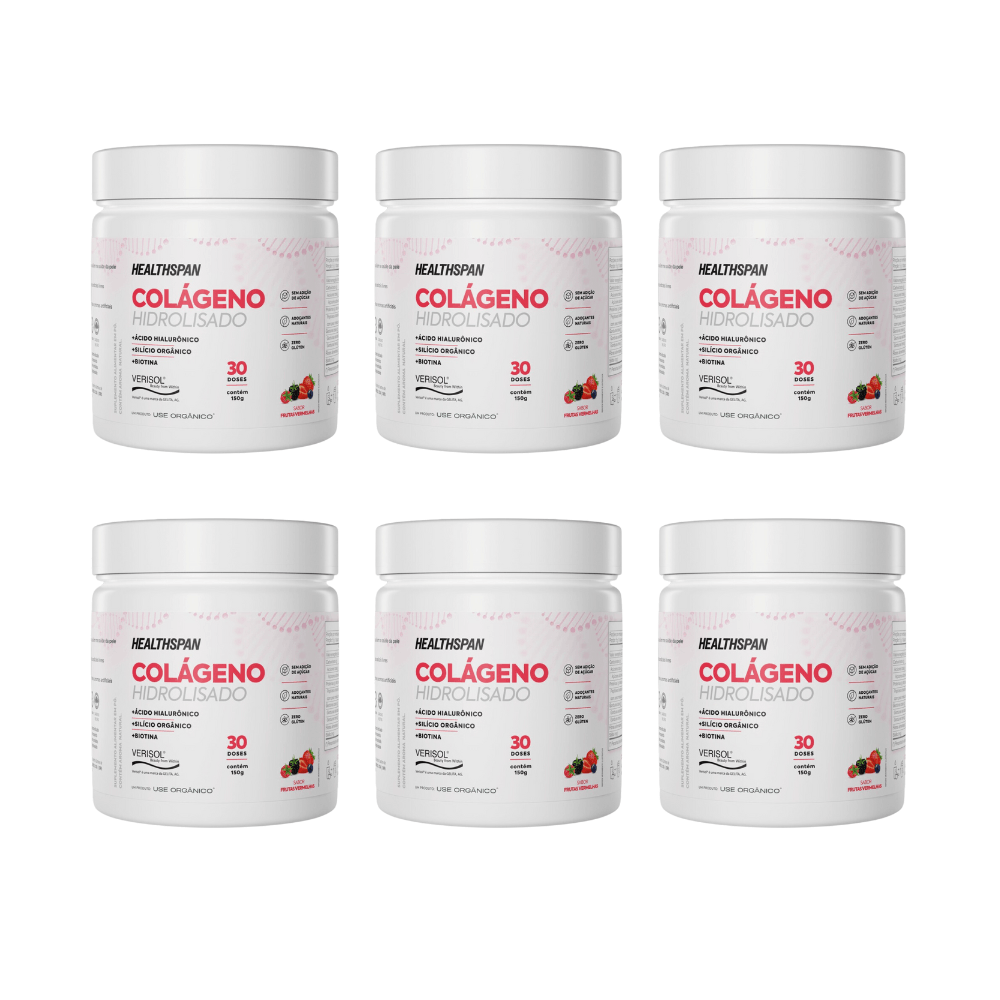 Kit com 6 Colágenos Hidrolisados com Ácido Hialurônico Healthspan 150g Use Orgânico