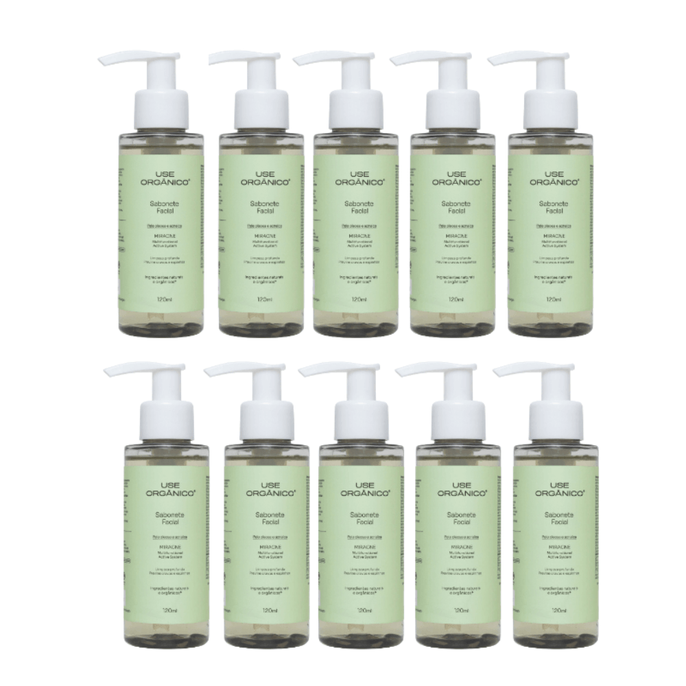 Kit com 10 Sabonetes Faciais para Pele Oleosa Miracne 120ml Use Orgânico