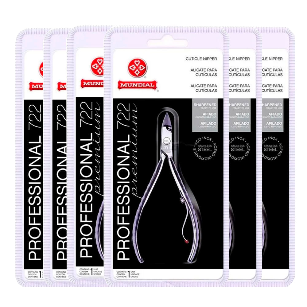 Kit Alicate De Cutícula Mundial Inox Profissional 722 6 Unidades