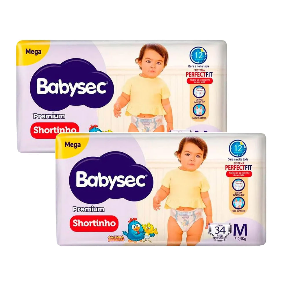 Kit 2 Fraldas Descartável Babysec Shortinho Mega M 68 Tiras