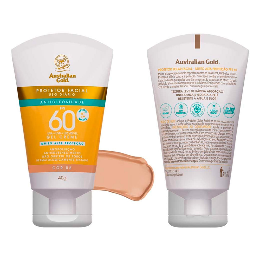 Protetor Solar Facial Australian Gold FPS60 Cor 02 40g